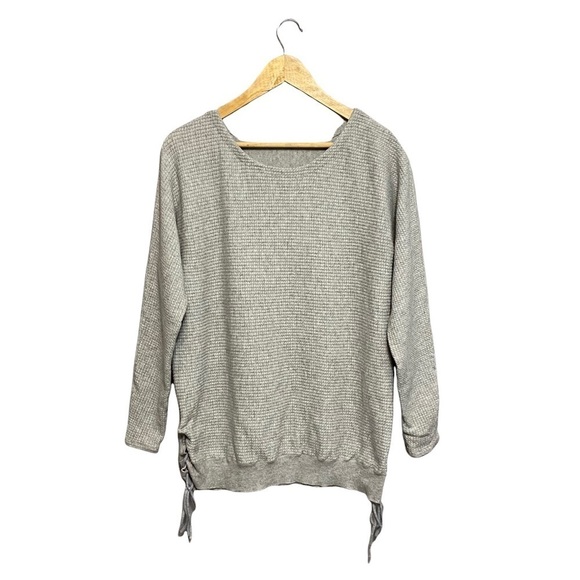 Waffle Knit Scoop Neck Sweater with Tie Sides​​ - Picture 1 of 5